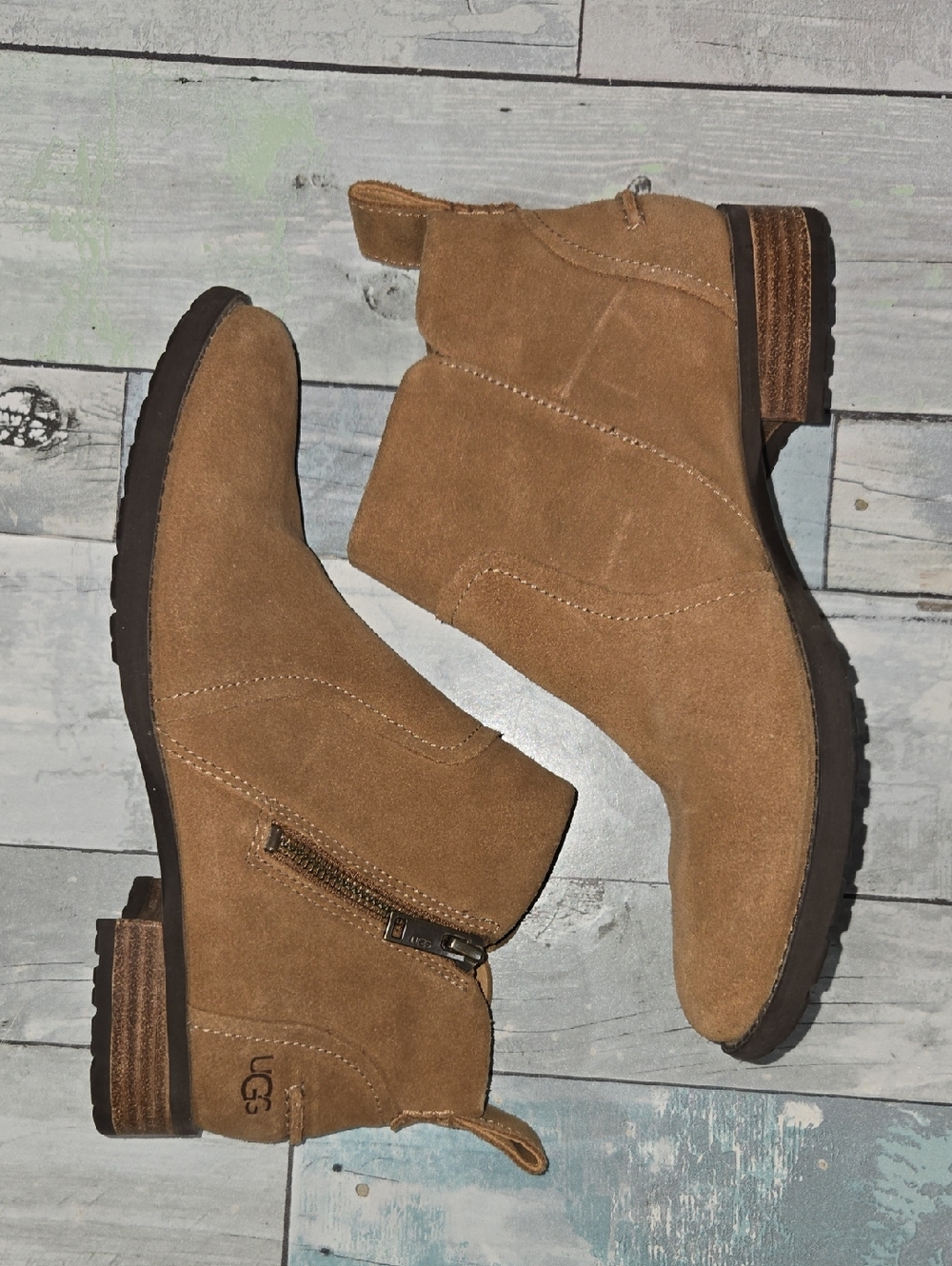 UGG Tan Suede Ankle Booties with Side Zip Sz 6.5
